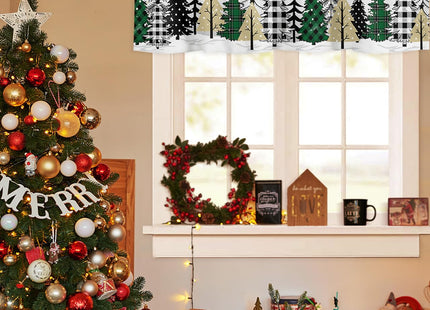 T&H XHome Christmas Valances for Kitchen Windows, Grey Sky Buffalo Plaid Xmas Tree Forest Valance Rod Pocket Window Curtain for Bathroom Cafe Basement, Farmhouse Small Window Treatment, 54" W x 18" L