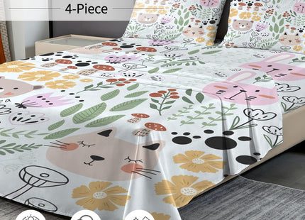 FUYEUN Woodland Animal Sheet Set Twin, Floral Bedding for Kids, 3pc