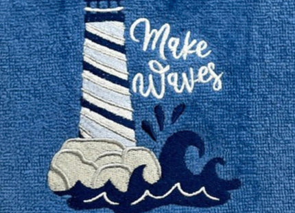 Coastal Guest Hand Bathroom Towels, Navy Make Waves Lighthouse, 16x25