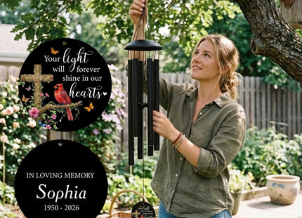 Personalzed Cardinal Memorial Wind Chimes for Sympathy