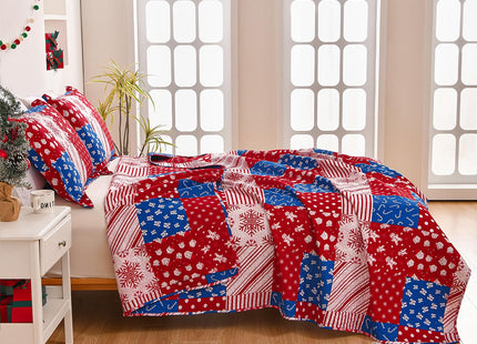 Hailea Christmas Bedspread Coverlet King Size Xmas Quilt Snowman Gift Box Bedding Set Lightweight Reversible Red Navy Plaid Quilt Bedspread Christmas Lodge Coverlet Snowflake Lantern Decor(Red,Queen)