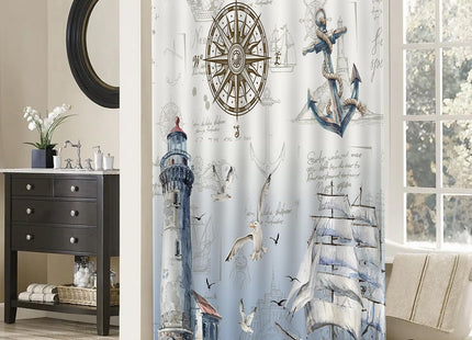 Mocsicka Nautical Sailboat Shower Curtain Lighthouse Compass Anchor Bathroom Shower Curtain Nautical Coastal Waterproof Fabric Shower Curtain Bathtub Decor with 12 Hooks 72 X 72 Inch