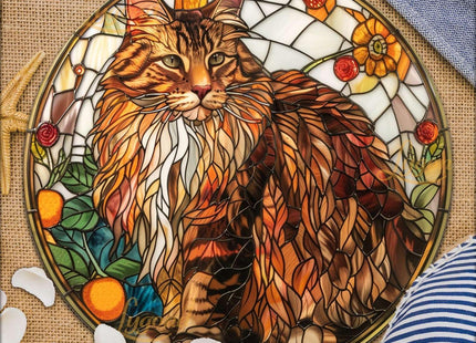Lygond Decorative Tin Sign Friendly Maine Coon Cat for Home Entries Maine Coon Enthusiast Areas and Mucha Style Decor Resistant Aluminum Gardening Sign for Bar 8×8 Inches