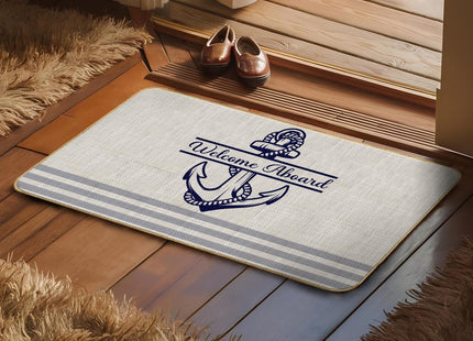 Nvotell Welcome Aboard Nautical Door Mat - Coastal, Boat Floor Mats, 17x30 Inch Indoor/Outdoor