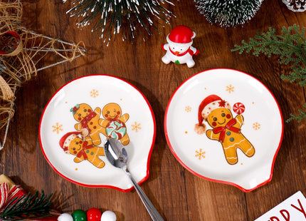 JarThenaAMCS 2Pcs 4.7inch Christmas Spoon Rest Cute Gingerbread Man Candy Snowflake Small Coffee Spoon Holder for Xmas Winter Bar Coffee Station Accessories