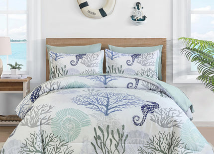 Comforter Set Full Size Coastal Beach Theme Bedding Set,7 Pieces