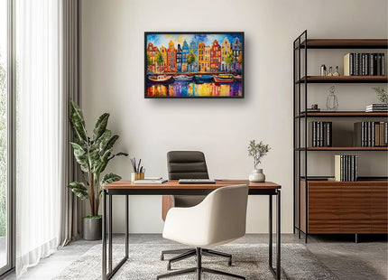 Amsterdam Wall Art, Netherlands Sailboat Cityscape Pictures Wall Decor, Landscape Canvas Prints Painting, City Framed Artwork for Living Room Bedroom Office Bathroom Corridor Dining Room 60"x 30"