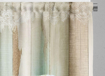 Ambesonne Landscape Window Valance Pack of 2, Winter Woods Theme Pattern of Deer Heads with Antlers and Fir Trees, Rod Pocket Curtain Valances for Kitchen Bedroom, 54" X 12", White Sepia Dark Taupe