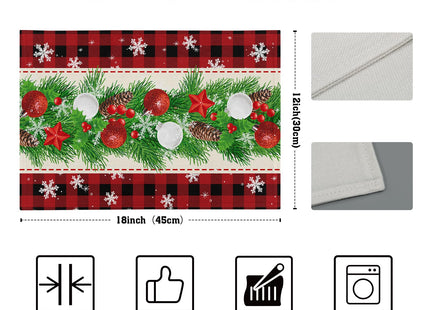 Christmas Placemats Set of 4 - Xmas Bells Place Mat 12x18 Inch Buffalo Plaid Pinecone Table Mat for Party Kitchen Dining Home Holiday Party Decor