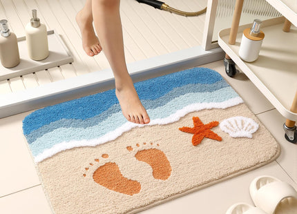 WENBOER Beach Bath Mat, Coastal Bathroom Rug, Soft Microfiber, 16x24 Inch