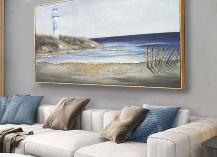 Yuaxker Coastal Wall Art Framed Wall Decor Blue and White Lighthouse Canvas Painting Modern Wall Hanging Artwork for Living Room Bedroom Dining Room Office Home Decor 20x40 Inch