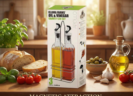 Ellora Farms, Pained Lighthouse, Atlas Chef Pourer & Cruet Glass Bottle, Oil, Vinegar, Wine, Dressing Dispenser, 16 fl oz.