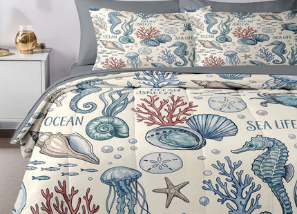Nesker Twin Comforter Set with Sheets, 5 Pieces Ocean Nautical Bedding