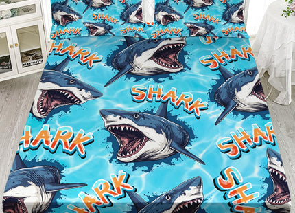HOSIMA Shark Fitted Sheet Set Twin Size,3D Shark Pattern Ocean Theme Twin Bedding Set for Kids Boys,Sea Animal Collection Deep Pocket for Ocean Bedroom Decor,1 Fitted Sheet+2 Pillowcases.