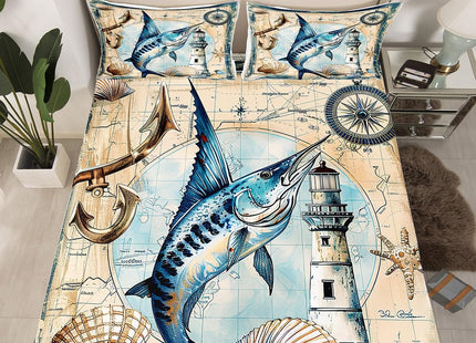 Feelyou Marlin Swordfish Bed Set Nautical Anchor Bed Sheets for Kids Boys Girls Ocean Marine Theme Sheet Set Fishing Bedding Sheets 1 Sheet Set with 1 Pillowcase Twin Size