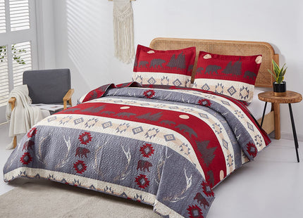 Ycosy Lodge Bear Quilt Set Full/Queen Size Cabin Rustic Bedspread Coverlets Reversible Quilts Lightweight Lodge Bedding Set Bear Sunset Printed Bed Covers,1 Quilt + 2 Pillow Shams