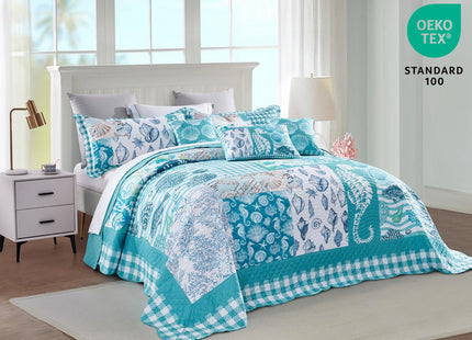 HZ & HY Oversized King Bedspreads, Coastal Seahorse