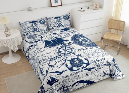 jejeloiu Anchor Decor Rudder Themed Comforter Set Twin Size Kids Boys