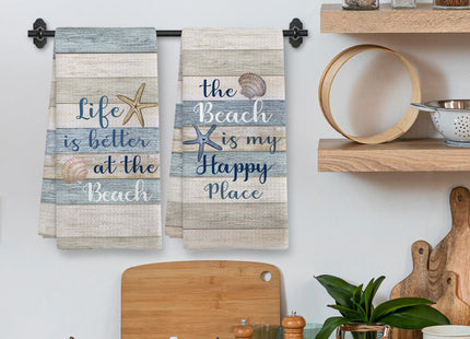 XNXLDYLH Coastal Beach Kitchen Towels and Dishcloths Sets of 2, Beachy Decor, Nautical Themen Bathroom Decor Dish Hand Tea Towels for Bathroom Kitchen, Beach Gifts for Women, 16x24 Inch