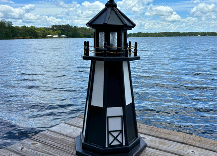 DutchCrafters Decorative Wooden Lighthouse, Standard Light Bulb, Cape Henry Style - Amish Made in USA (Green/White, 4 Foot)