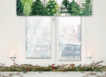 Kalmico Christmas Tree Forest Kitchen Curtain Valance 54W x 18L Inch Xmas Winter Pine Fir Holiday Seasonal Green Rod Pocket Short Cafe Small Window Treatment Drapes Decor