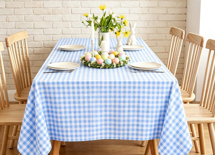 Blue Gingham Tablecloth 54x70, Farmhouse Plaid Rectangle Table Cloth