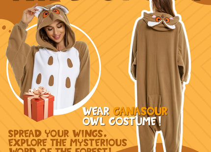 CANASOUR Polar Fleece Owl Costume Christmas Adult Anime Unisex Animal Cosplay Onesie (X-Large, Owl Brown)