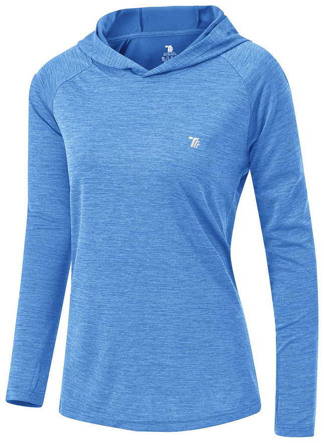 TBMPOY Womens UPF 50+ Sun Protection Hoodie Shirt Long Sleeve Fishing Hiking Outdoor UV Shirt Lightweight Lake Blue M