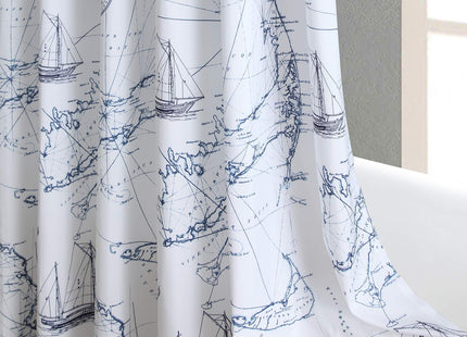 BESTRIPES Nautical Shower Curtain, Navy Anchor Sailboat Waterproof Fabric Shower Curtains for Bathroom, Nautical Beach Themed Bathroom Curtains, 62" W x 72" H