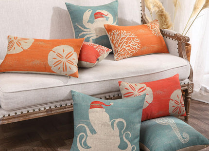 TRENDIN Beach Christmas Pillow Cover 18X18 for Couch Sea Ocean Decor Crab Square Linen Cushion Case Sofa Home Decorations PL1105TR