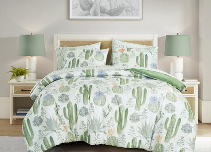Chezmoi Collection Gregory 5-Piece Serene Lodge Bed in a Bag Twin Comforter Set - Green Blue Cactus Succulent Plant Printed Microfiber Bedding Set