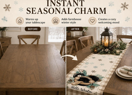 Seliem Winter Pine Cone Table Runner, Pine Needle Branch Red Berry Bow Farmhouse Kitchen Dining Table Decor, Christmas Holiday Seasonal Rustic Home Decoration Indoor Outdoor Party Supply