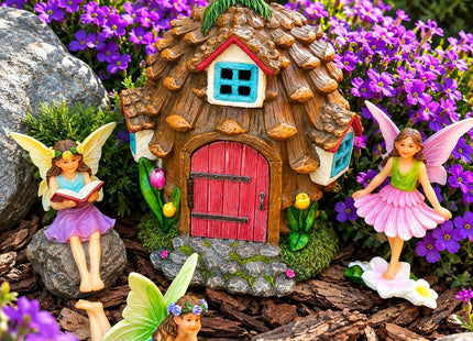 Fairy Garden Figurines & Pinecone House - 4-Piece Miniature Decorative Set