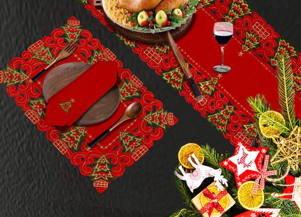 Grelucgo Set of 4 Embroidered Christmas Holiday Holly Tree Table Placemats, Rectangular 12 x 18