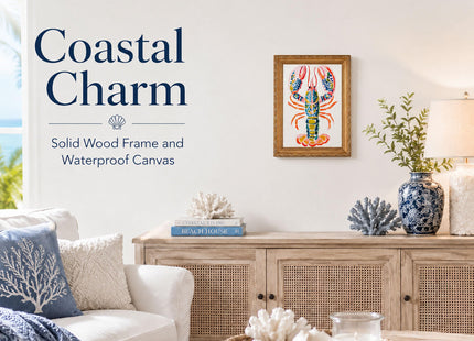 Gold Framed Coastal Colorful Lobster Canvas Wall Art 9X11in