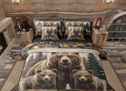 Feelyou Bear Twin Comforter Set with Sheets for Kids Boys Girls Wild Animal Hunting 7 Pieces Bedding Set Western Cabin Bed in a Bag Rustic Country Farmhouse Room Decor Yellow Brown