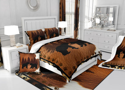 Kids Cow Fur Comforter Set Deer Bear Bedding Set Rustic Cabin Country Western Farmhouse Style Comforter Wild Animal Brown White Duvet Set Bedroom Quilt Set 3Pcs King Size