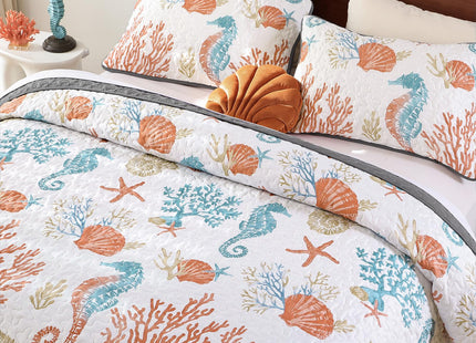 Djoymock Coastal Quilt Set King Size, 3 Pcs Beach Bedspread Coverlet Set