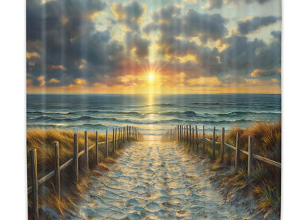 JAWO Coastal Sunset Beach Shower Curtain - Seaside Path Ocean Wave Scenery Waterproof Bathroom Curtain Decorative Bath Curtain for Bathroom Home Decor, 69X70 in