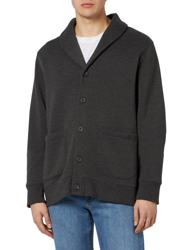 Amazon Essentials Men's Long-Sleeve Fleece Shawl-Collar Cardigan, -Charcoal Heather, X-Large