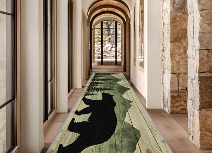 Yoozitrees Bear Rugs for Living Room, 2x6ft Runner Rug, Cabin Animal Rustic Lodge Runner for Hallways, Farmhouse Wildlife Runner Rug Non Slip Soft - Green Black Beige