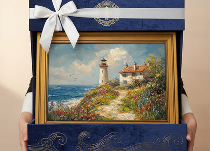 Vintage Gold Framed Island Lighthouse Canvas Wall Art 9x11 in
