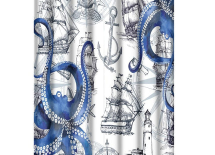 Cool Octopus Blackout Curtains - Retro Anime Nautical Theme Sailboat Lighthouse Blue Octopus Grommet Window Treatment Set Energy Saving Thermal Insulated Drapes for Living Room,2 Panels 63L x 21W