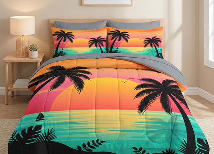 Pamnest Queen Comforter Set with Sheets, 7 Pieces Beach Sunset Bedding