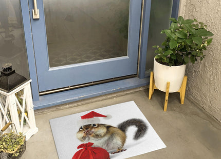 Ambesonne Christmas Doormat, Nautical Elements Sea Life Theme with Noel Tree Winter Season, Decorative Polyester Floor Mat with Non-Skid Backing, 30" X 18", Beige Cream