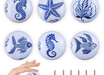Lasyman 6PCS1.49Inch Coastal Beach Cabinet Themed Nautical Kids Ceramic Drawer Knobs and Handles Pulls Nursery Dresser Knobs