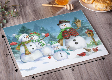 CounterArt Snowman Family 3mm Tempered Glass Cutting Board 12" x 15"