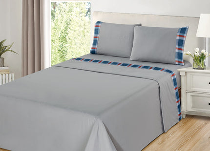 Sheets & Beyond Cabin Printed Super Soft Cotton Touch Microfiber 4 Piece Bedroom Sheet Set (Full Size, Plaid Grey)