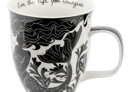 Karma Gifts, 14 oz Black and White Boho Mug, Cute Coffee and Tea Mug, Ceramic Coffee Mugs for Women and Men, Mermaid