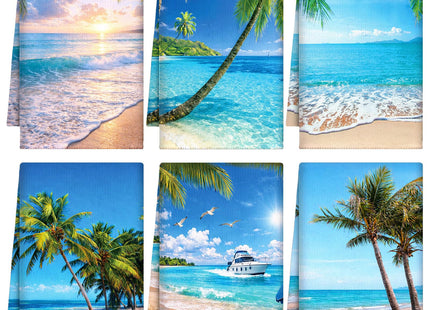 Breling 6 Pack Coastal Kitchen Towels Summer Beach Palm Trees 14x21 Inch